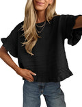 Delcine Women's Ruffle Knit Top – Round Neckline, Short-Sleeve Design & Cotton-Blend Fabric