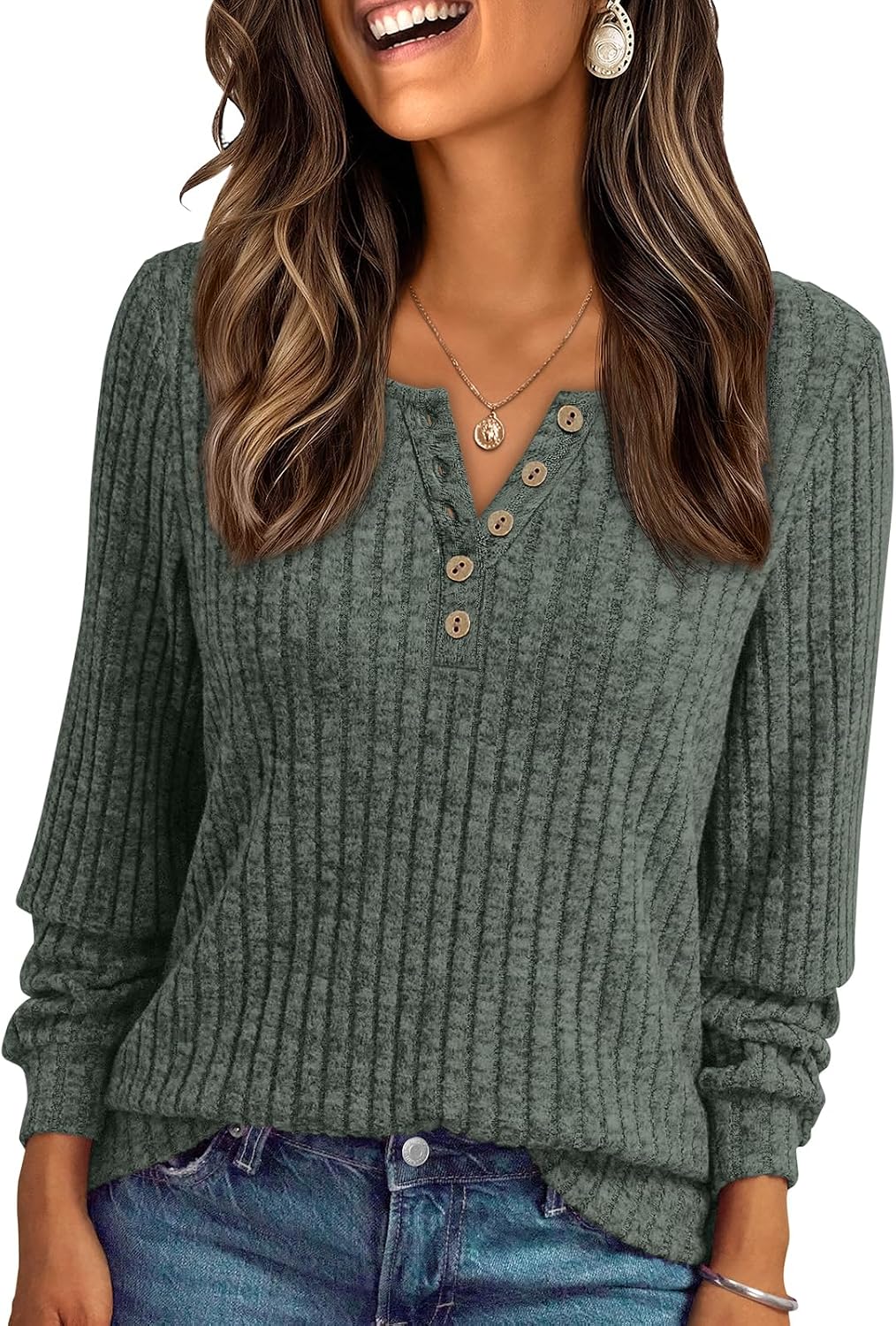 Quendolyn Women's Henley Sweater – Full-Length Sleeves, Textured Fabric & Comfortable Fit
