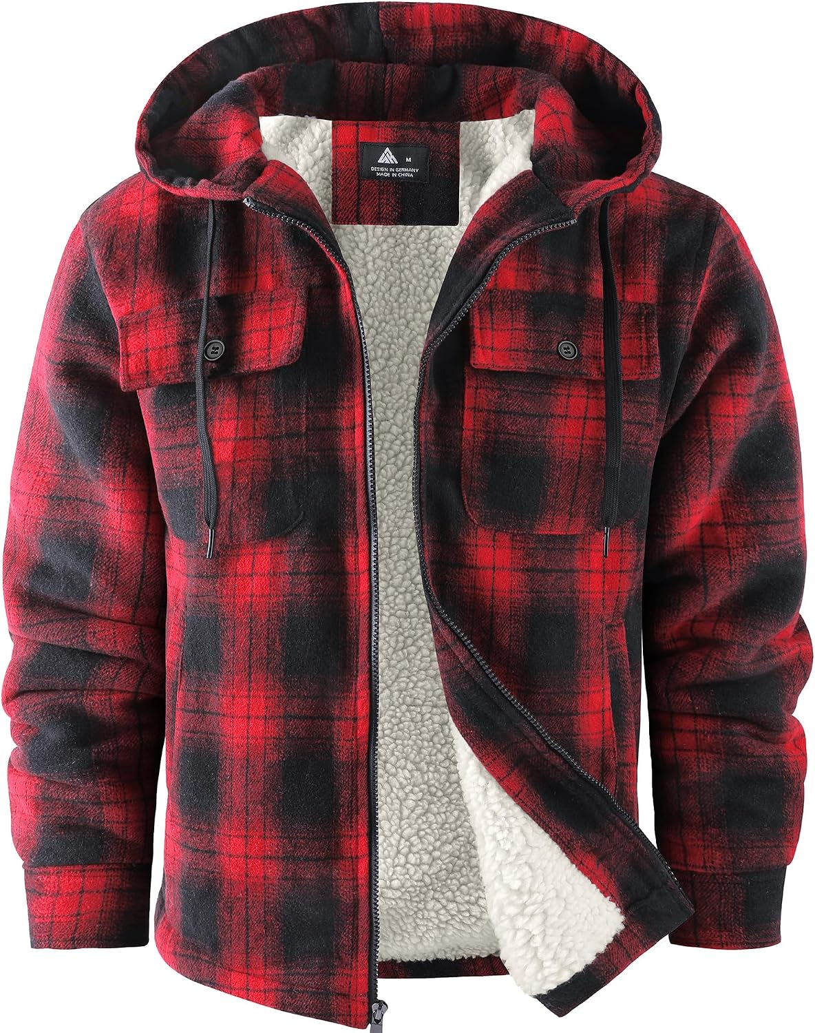 Gwendolyn Men's Plaid Flannel Jacket – Sherpa Lined, With Hood, Full-Length Zipper & 4 Handy Pockets
