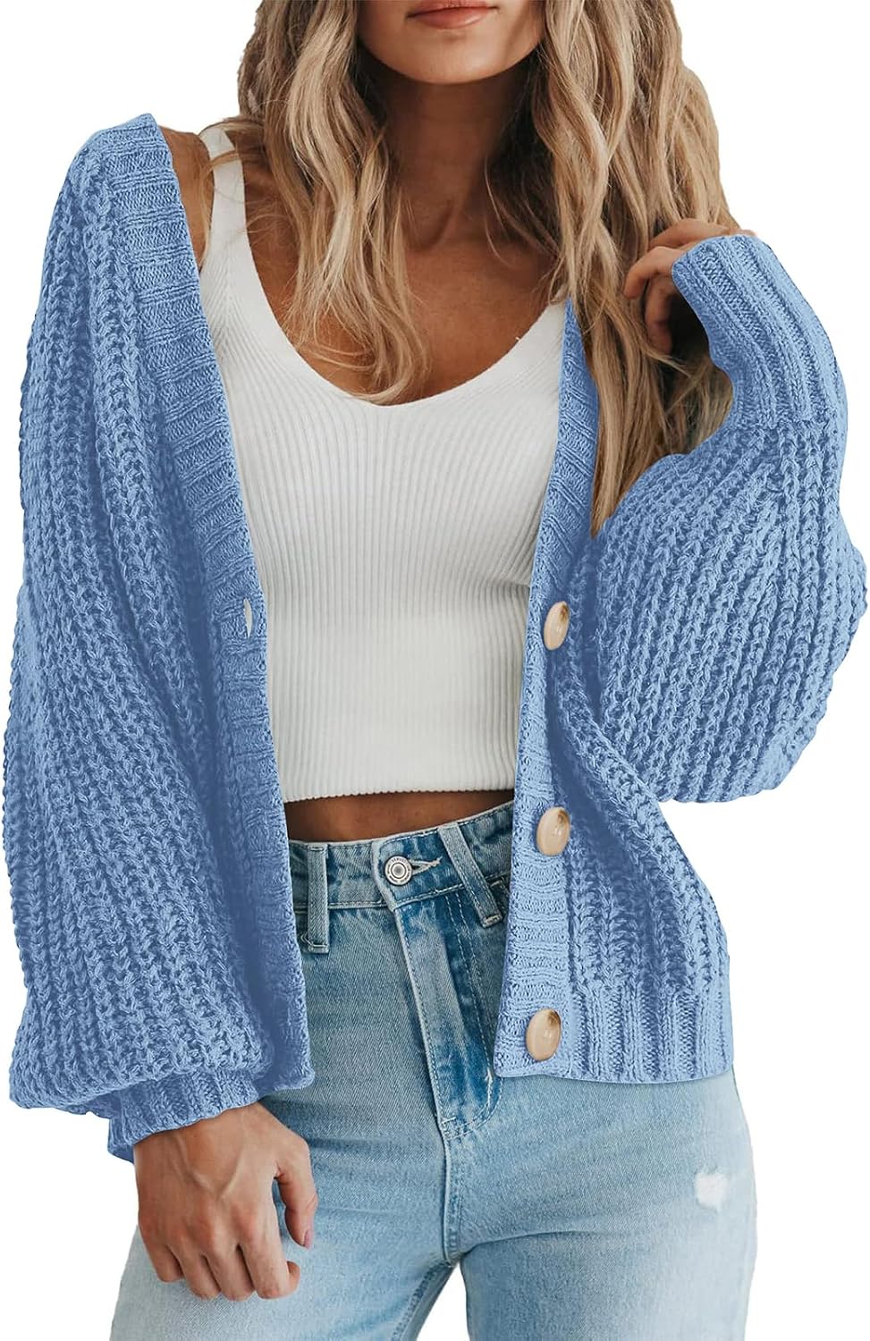 Rasmus Women's Oversized Knit Cardigan – Deep V-Neckline, Button-Up Front & Chunky Knit