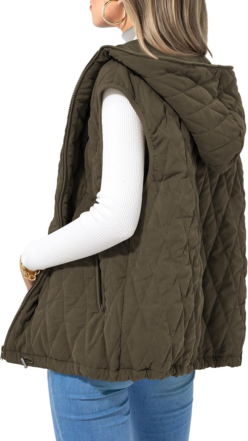 Constantina Women's With Hood Puffer Vest – Full-Length Zipper, Loose Silhouette & Handy Pockets
