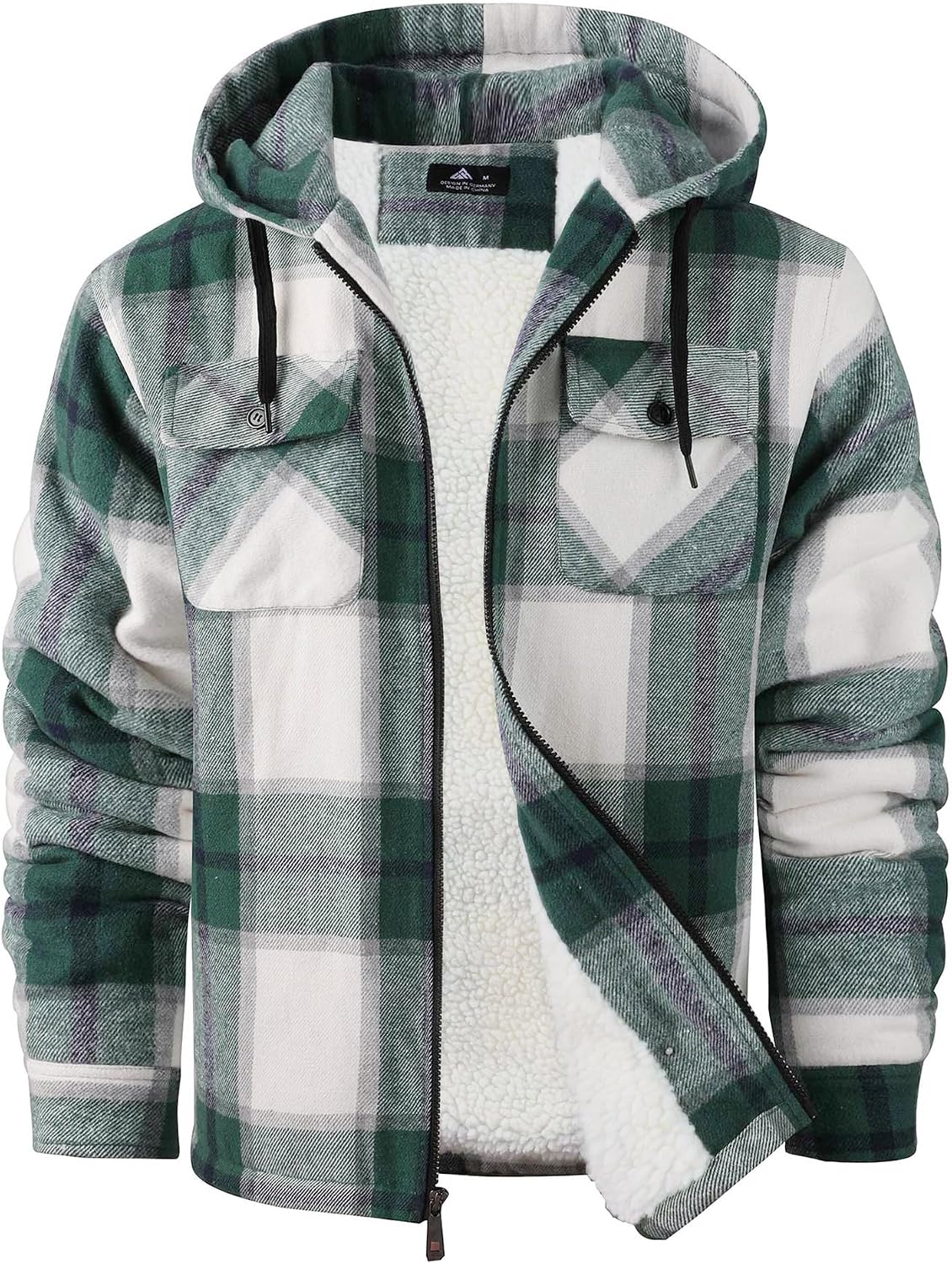 Gwendolyn Men's Plaid Flannel Jacket – Sherpa Lined, With Hood, Full-Length Zipper & 4 Handy Pockets