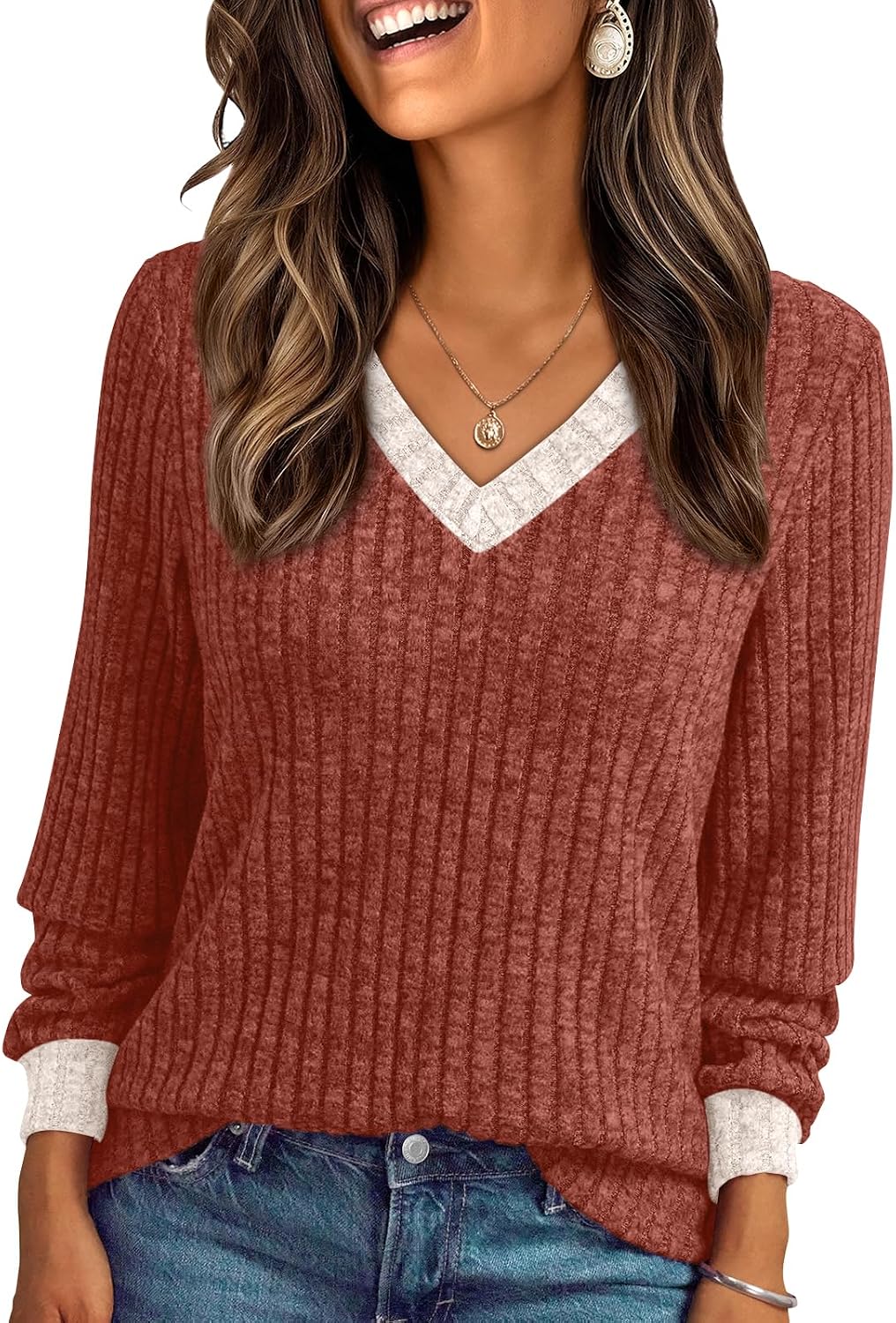 Wystanne Women's V-Neckline Sweater – Full-Length Sleeves, Lightweight Knit & Relaxed Relaxed Silhouette