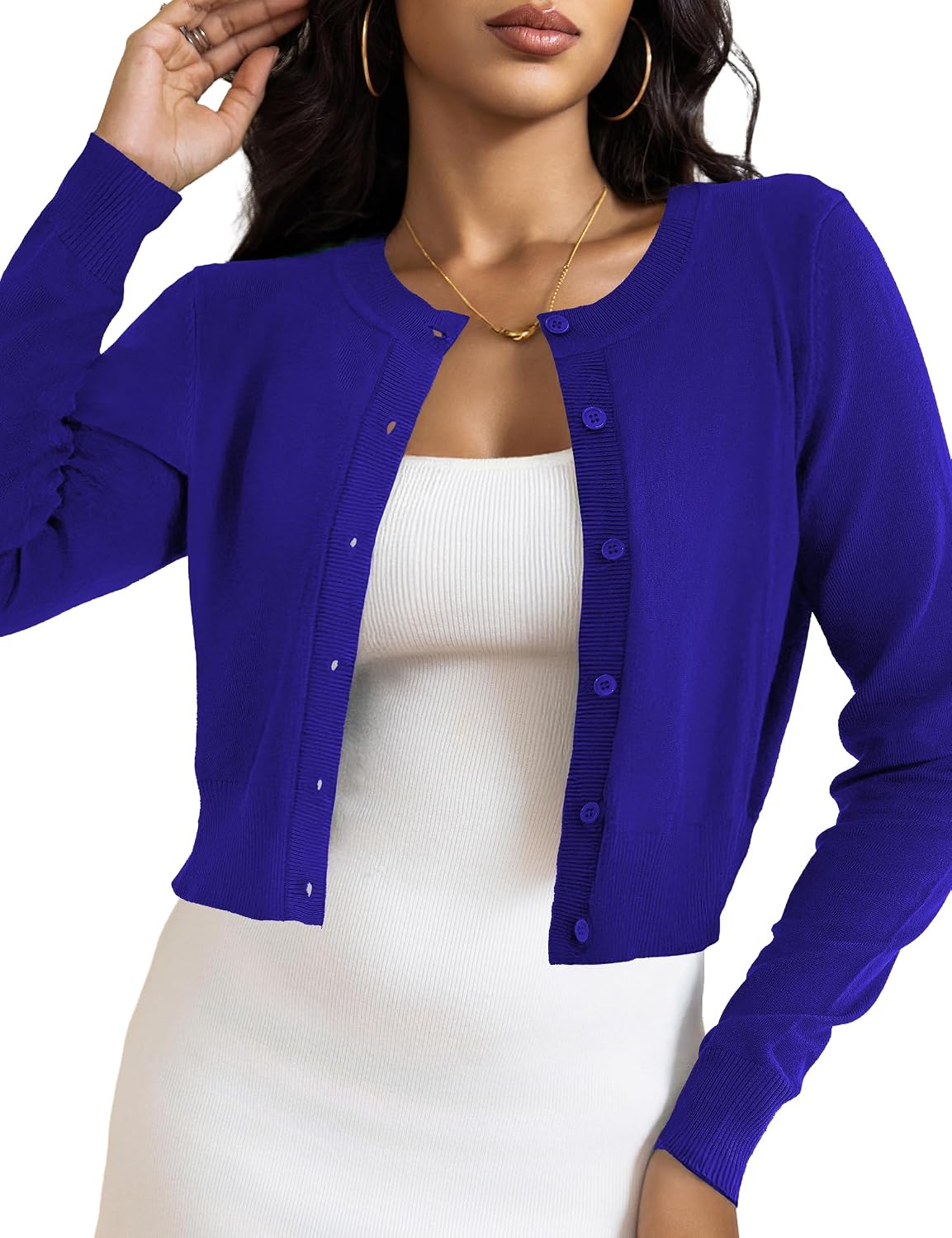 Alessio Women's Cropped Knit Cardigan – Button-Up Front, Flexible Fabric & Lightweight Fit