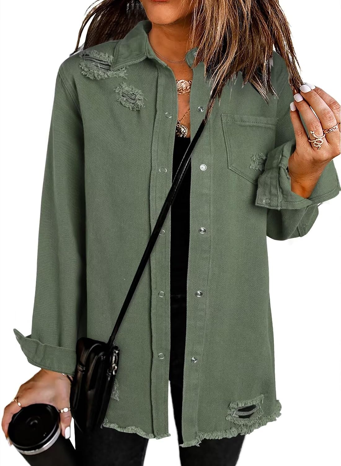 Hemlock Women's Oversized Denim Jacket – Boyfriend Fit, Button-Up Front & Side Slip Pockets