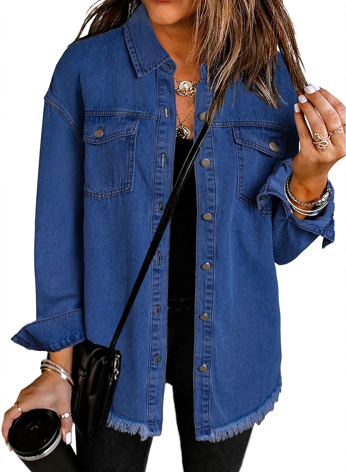 Hemlock Women's Oversized Denim Jacket – Boyfriend Fit, Button-Up Front & Side Slip Pockets