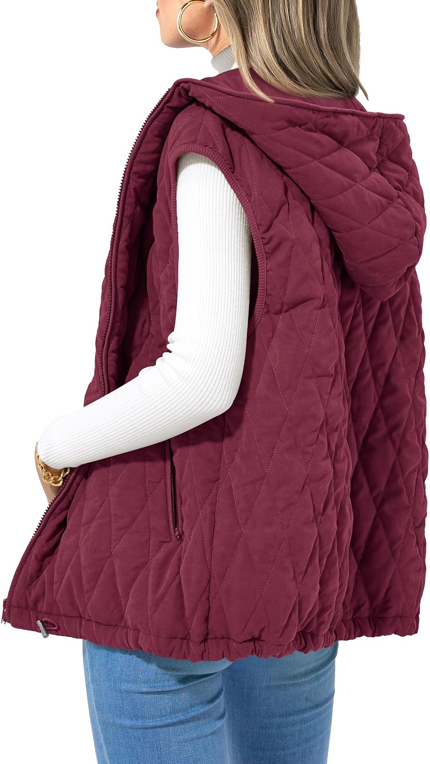 Constantina Women's With Hood Puffer Vest – Full-Length Zipper, Loose Silhouette & Handy Pockets