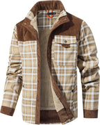Dominic Men's Plaid Sherpa Jacket – Fleece Lined Corduroy Trim Button-Up Shacket