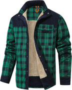 Dominic Men's Plaid Sherpa Jacket – Fleece Lined Corduroy Trim Button-Up Shacket