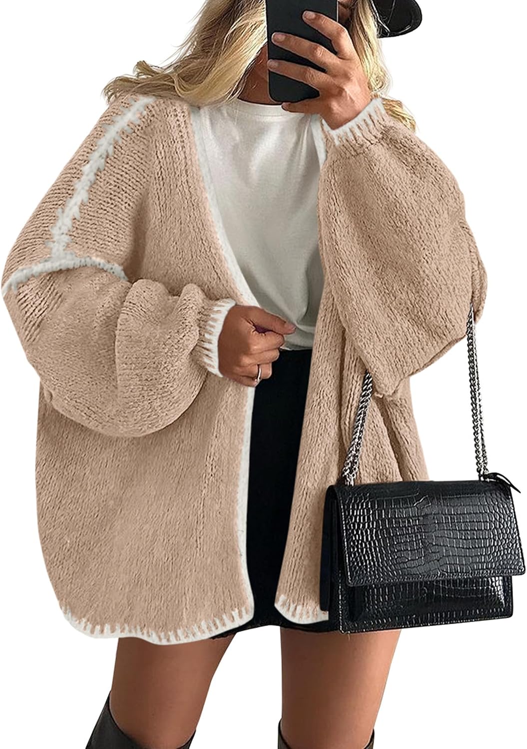 Merida Women's Oversized Cardigan – Open-Front Design, Balloon Sleeves & Longline Fit