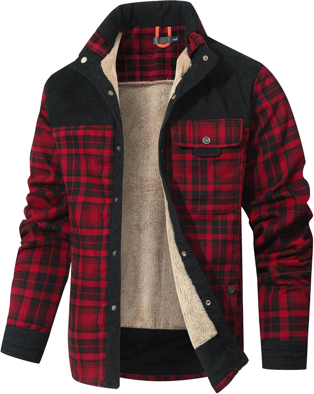 Dominic Men's Plaid Sherpa Jacket – Fleece Lined Corduroy Trim Button-Up Shacket