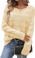 Farah Women's Hollow-Knit Sweater – Round Neckline, Dropped-Shoulder Design & Striped Texture