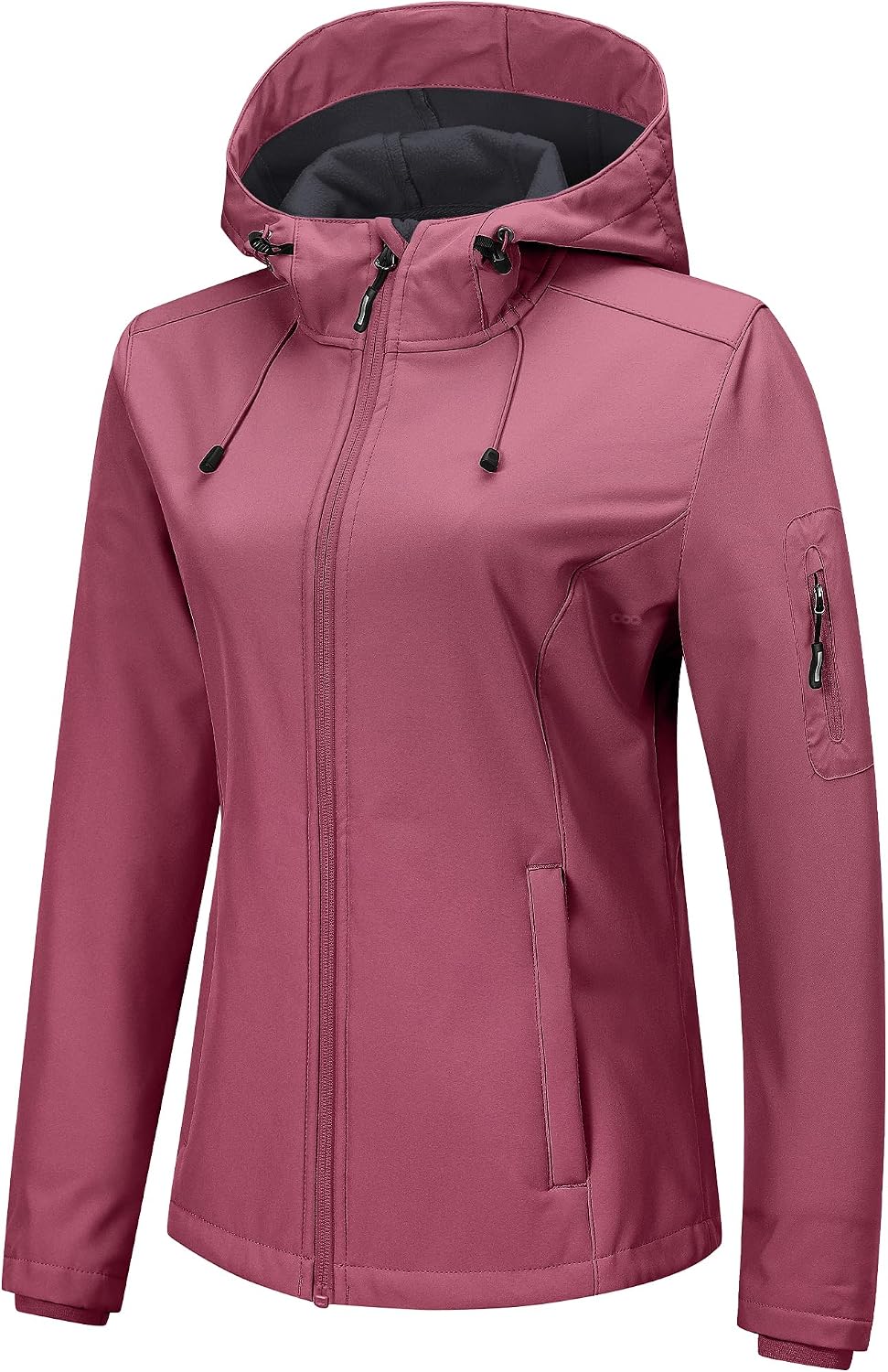 Jarethine Women's Softshell Jacket – Fleece-Lined Interior, With Hood, Windproof & 5 Handy Pockets