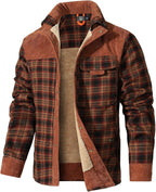 Dominic Men's Plaid Sherpa Jacket – Fleece Lined Corduroy Trim Button-Up Shacket
