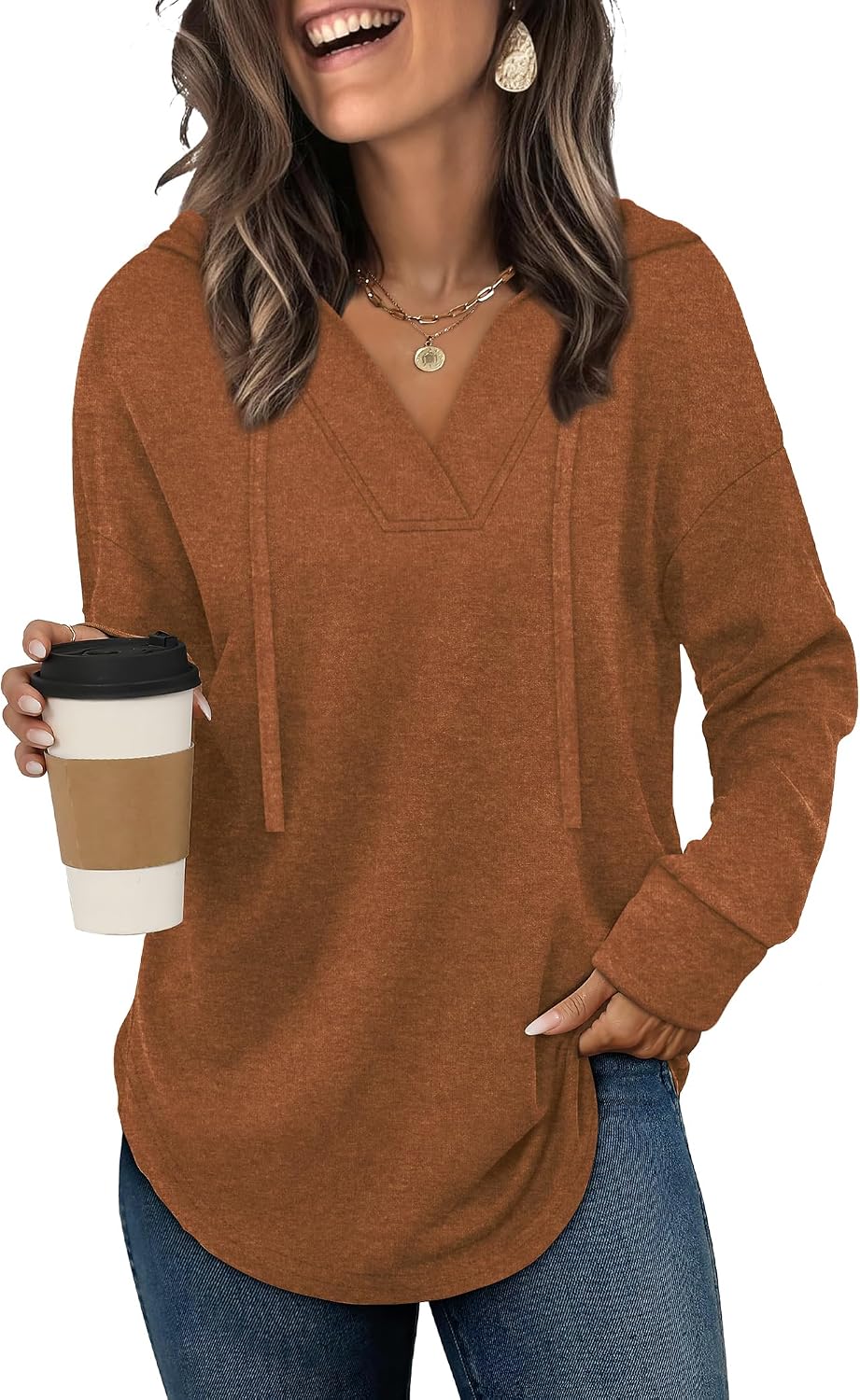 Eowyn Women's V-Neckline Hoodie – Asymmetric Hem, Full-Length Sleeves & Comfortable Fit