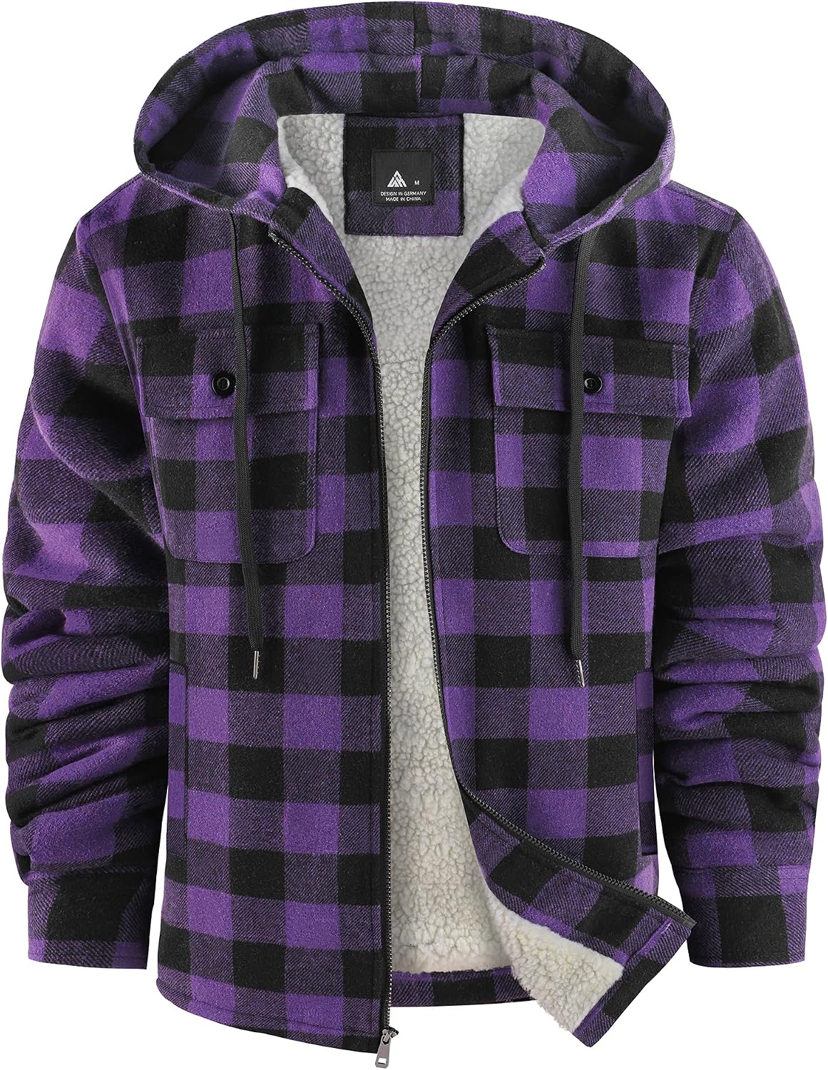 Gwendolyn Men's Plaid Flannel Jacket – Sherpa Lined, With Hood, Full-Length Zipper & 4 Handy Pockets