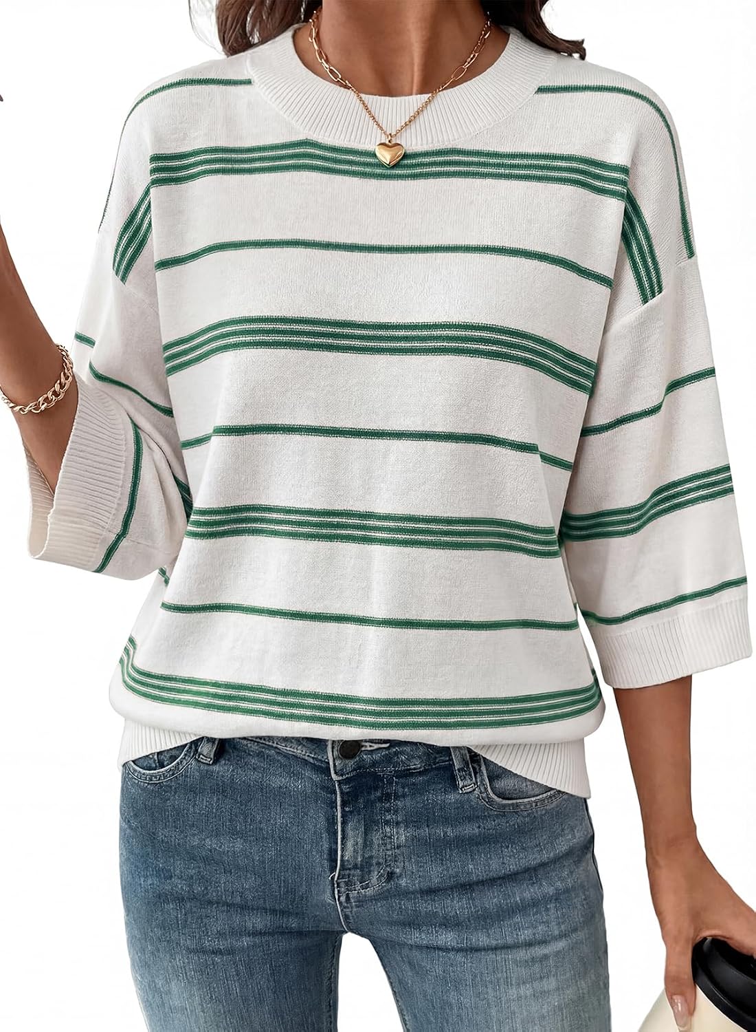 Wystanne Women's Colourblock Sweater – 3/4 Sleeves, Dropped-Shoulder Design & Loose Silhouette