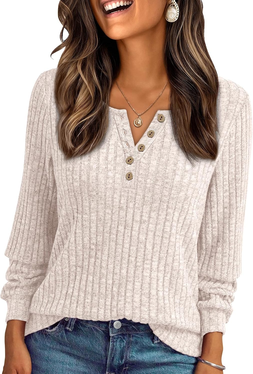 Quendolyn Women's Henley Sweater – Full-Length Sleeves, Textured Fabric & Comfortable Fit