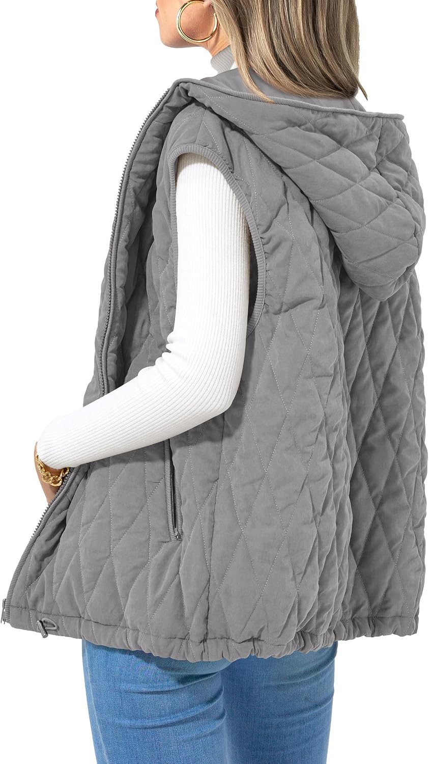 Constantina Women's With Hood Puffer Vest – Full-Length Zipper, Loose Silhouette & Handy Pockets