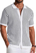 Orsolya Men's Retro Knit Shirt – Colour-Block Stripes, Collar & Button-Down Front