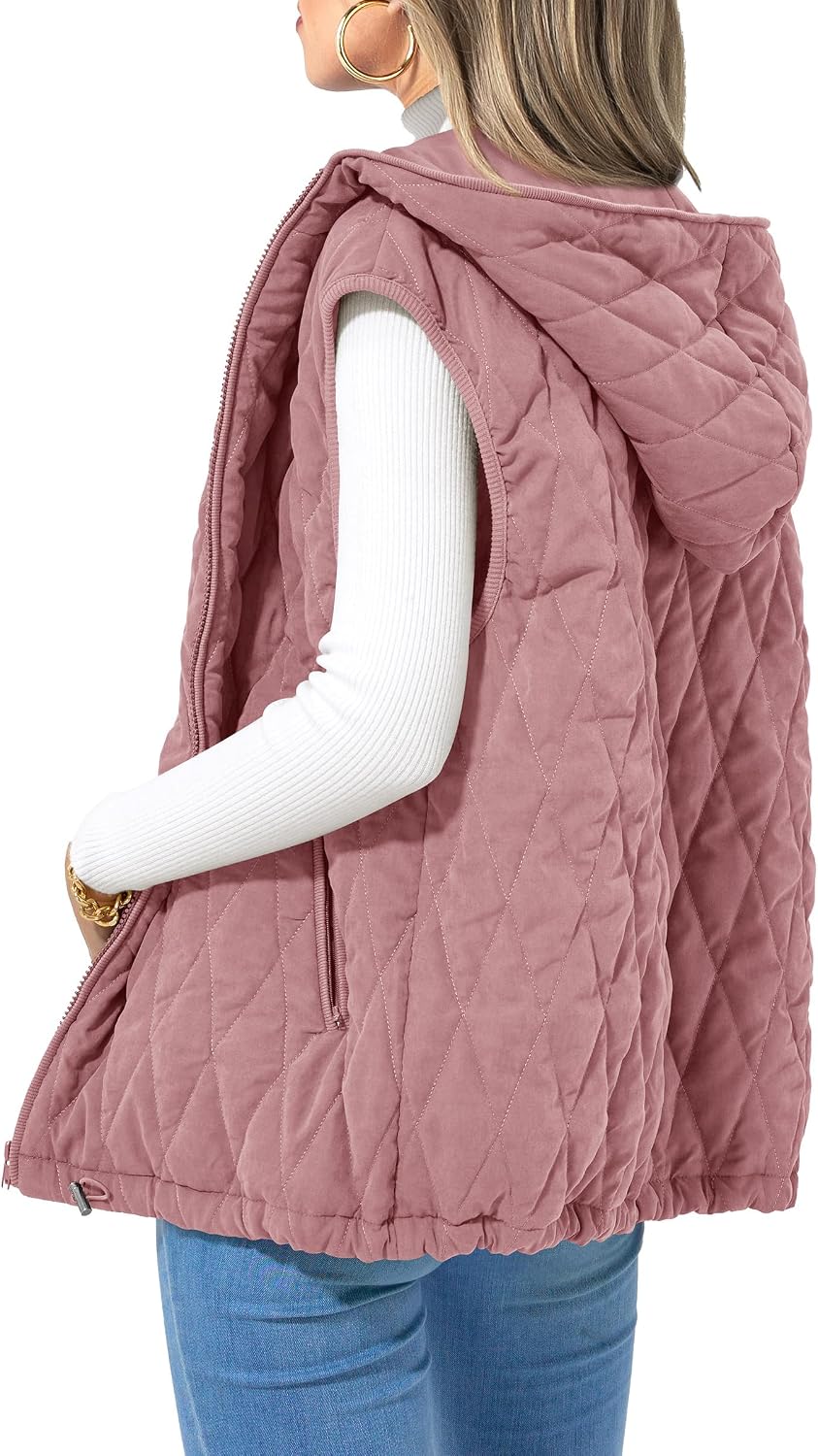 Constantina Women's With Hood Puffer Vest – Full-Length Zipper, Loose Silhouette & Handy Pockets