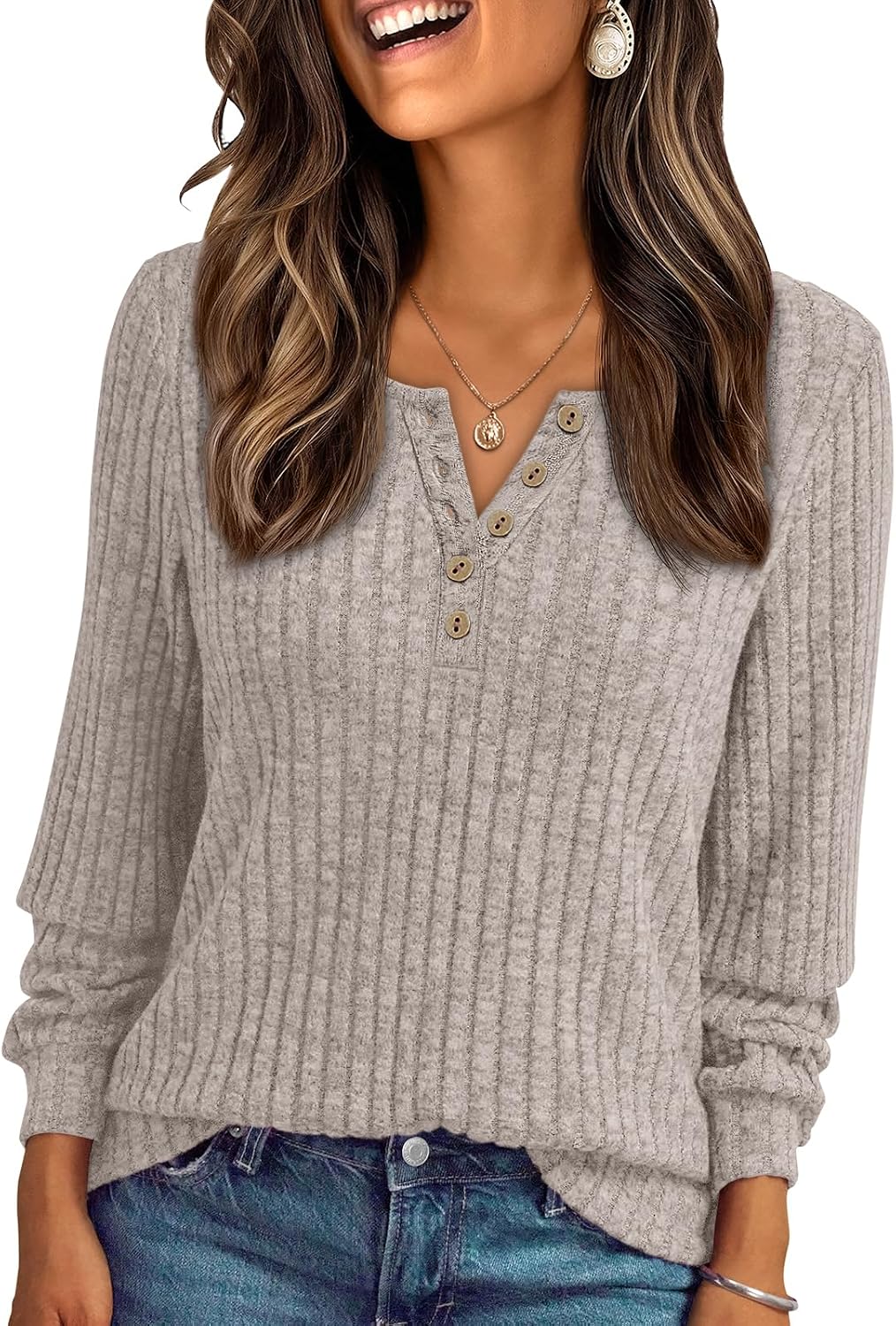 Quendolyn Women's Henley Sweater – Full-Length Sleeves, Textured Fabric & Comfortable Fit