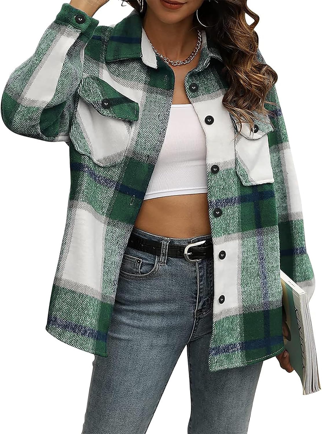 Xerxine Women's Plaid Shacket – Relaxed Silhouette, Button-Up Front & Front Chest Pockets