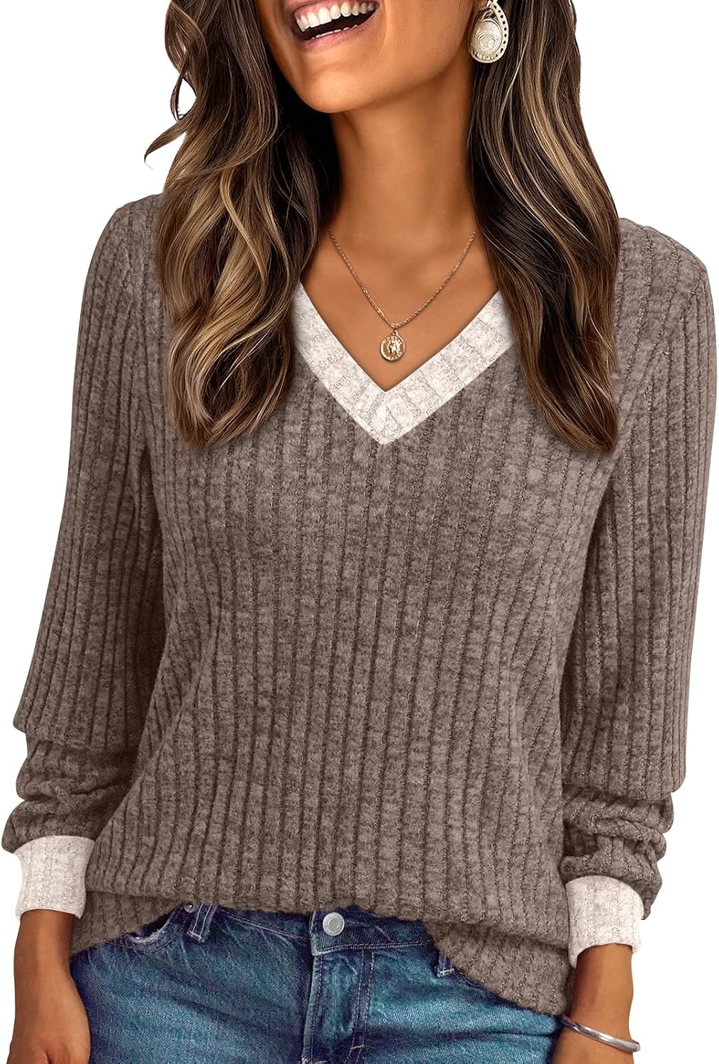 Wystanne Women's V-Neckline Sweater – Full-Length Sleeves, Lightweight Knit & Relaxed Relaxed Silhouette
