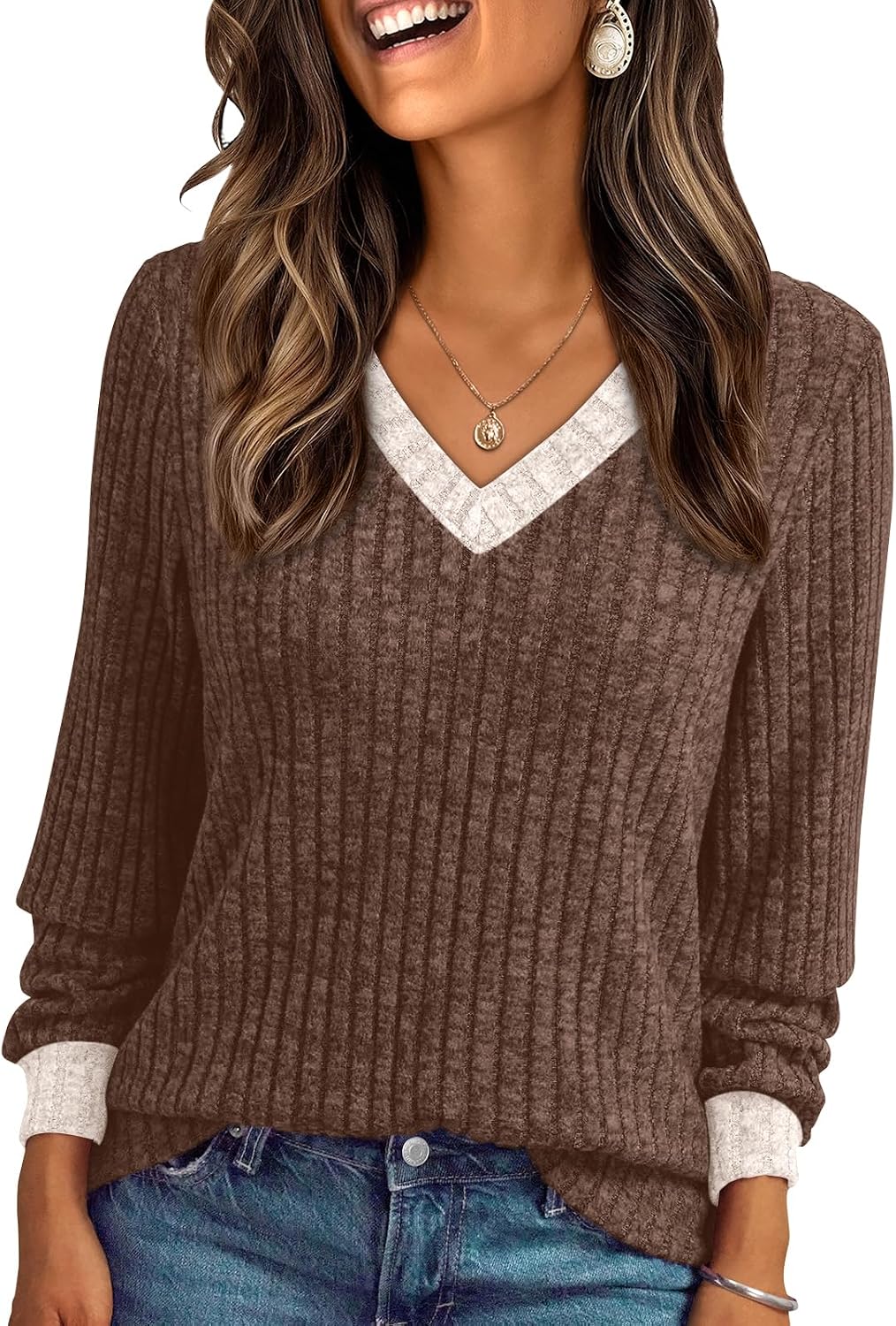 Wystanne Women's V-Neckline Sweater – Full-Length Sleeves, Lightweight Knit & Relaxed Relaxed Silhouette