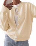 Rosalie Women's Knit Cardigan – Cropped Crew Neck Button-Up Wool Blend Sweater