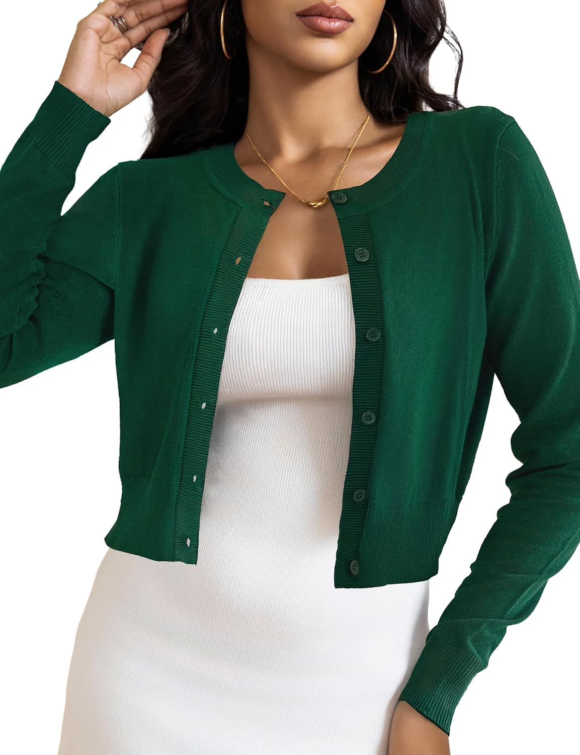 Alessio Women's Cropped Knit Cardigan – Button-Up Front, Flexible Fabric & Lightweight Fit