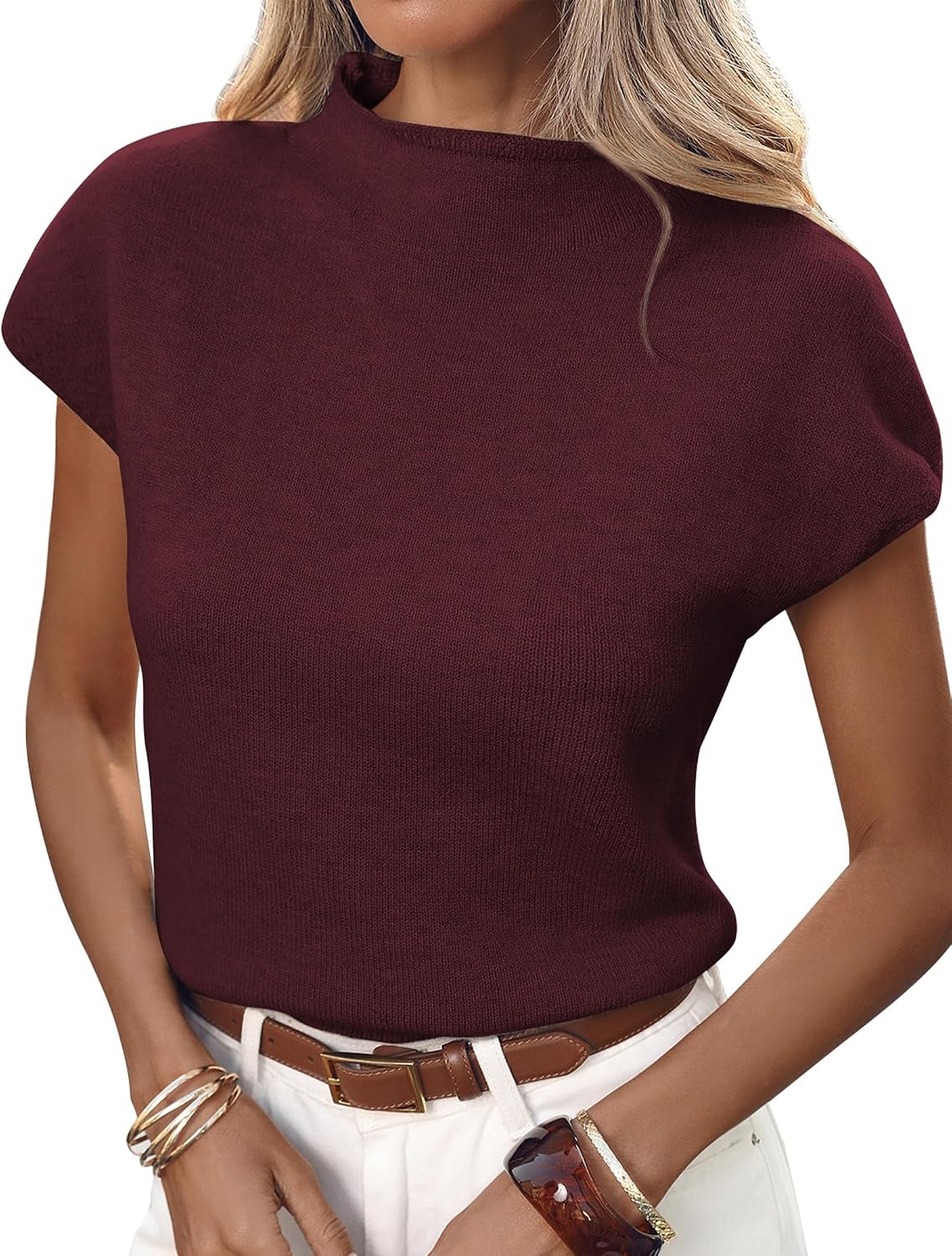 Jovan Women's Knit Sweater Vest – Mock Neck, Cap Sleeves & Solid Colour Design