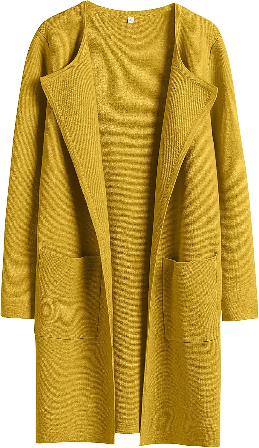 Giselle Women's Open-Front Knit Cardigan – Lapel Neck, Handy Pockets & Relaxed Layering Fit