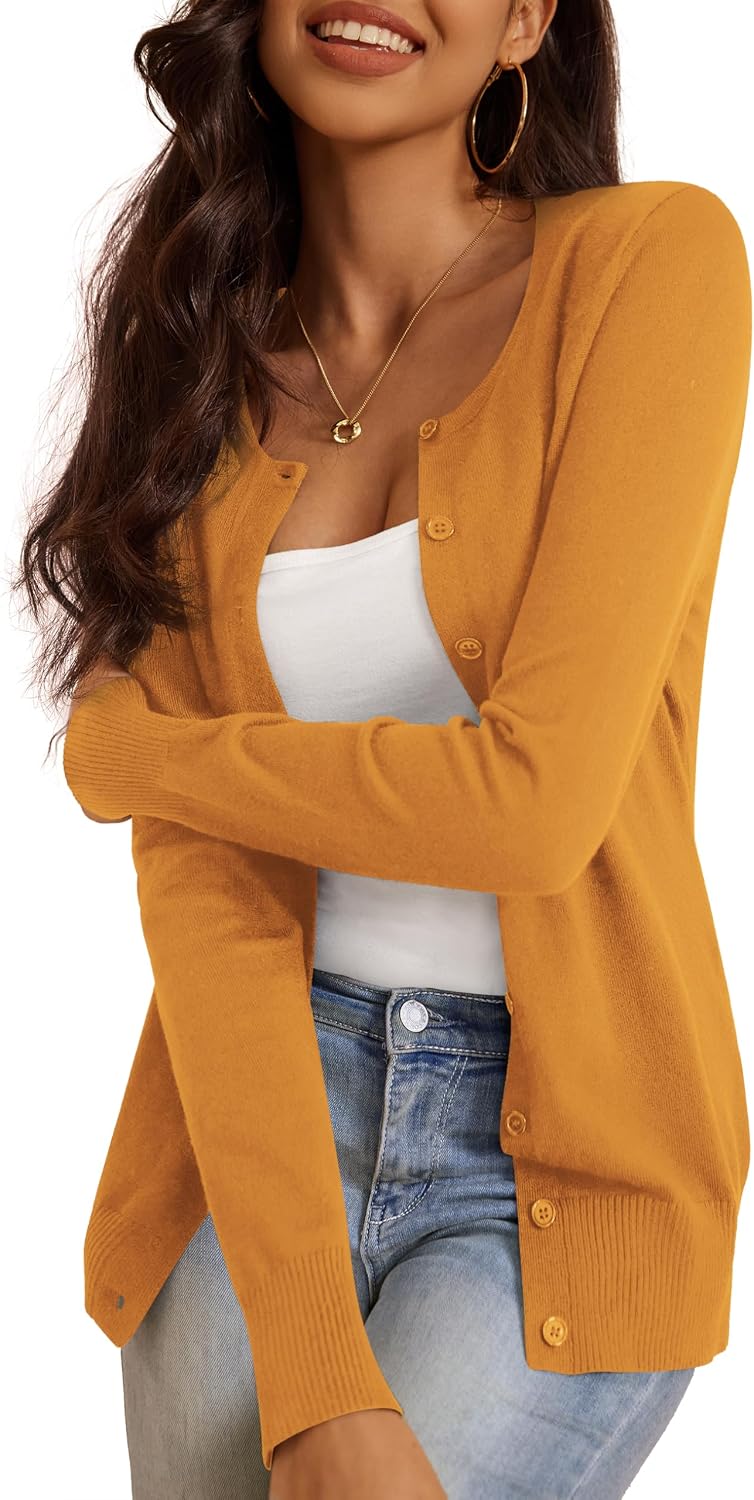 Ingrida Women's Black Cardigan – Tailored Fit, Round Neckline, Button-Up Front & Full-Length Sleeves