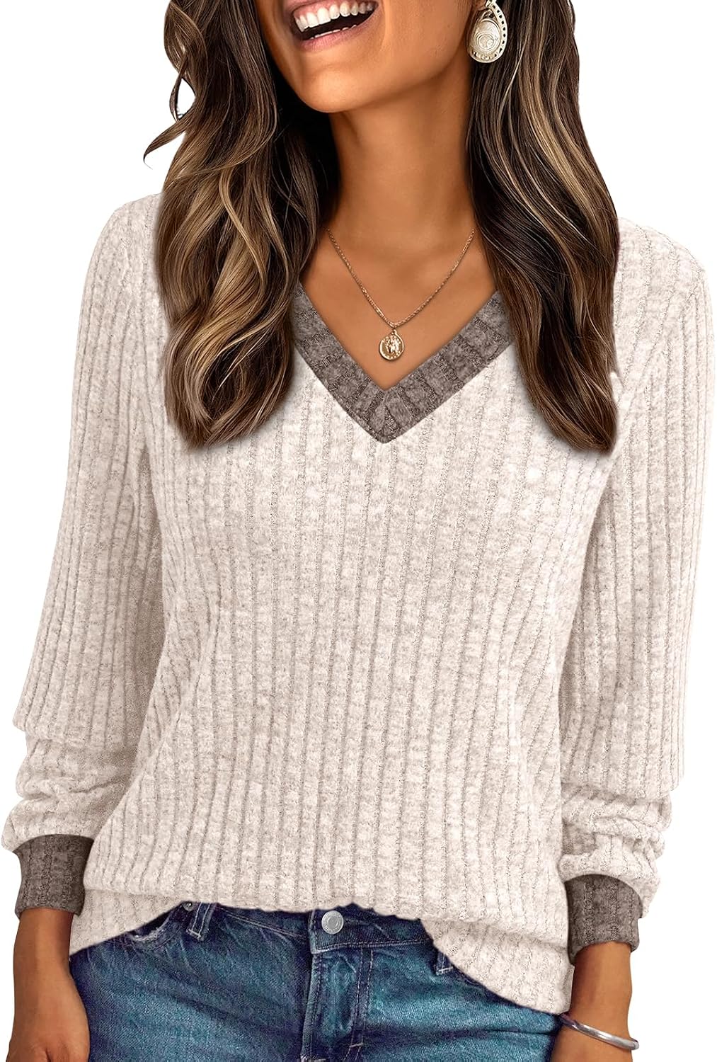 Wystanne Women's V-Neckline Sweater – Full-Length Sleeves, Lightweight Knit & Relaxed Relaxed Silhouette