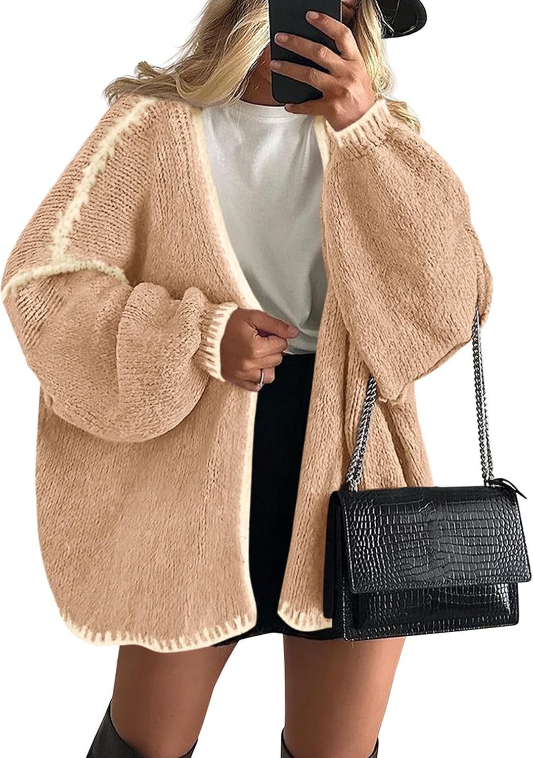Merida Women's Oversized Cardigan – Open-Front Design, Balloon Sleeves & Longline Fit