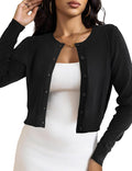 Alessio Women's Cropped Knit Cardigan – Button-Up Front, Flexible Fabric & Lightweight Fit
