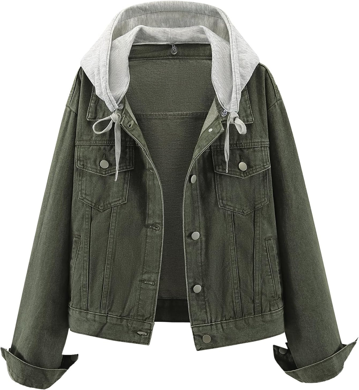 Xanto Women's With Hood Denim Jacket – Detachable Hood, Distressed Detail & 4 Handy Pockets