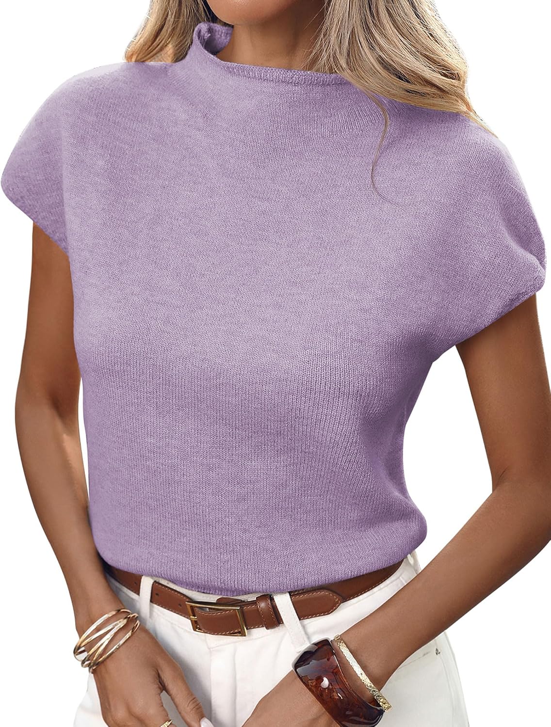 Jovan Women's Knit Sweater Vest – Mock Neck, Cap Sleeves & Solid Colour Design