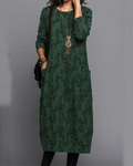 Xanto Women's Long Dress – Cozy Fleece Dress with Full-Length Sleeves, Handy Pockets, and On-Trend Floral Print