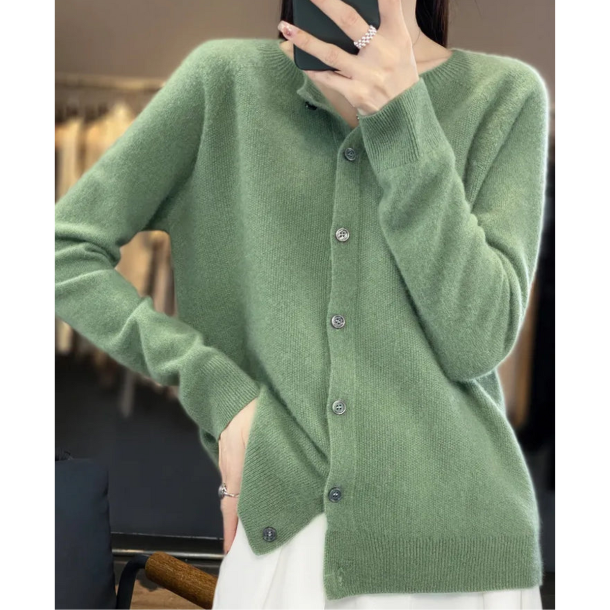 Elian Women's Cardigan – Sophisticated Gentle Merino Wool & Cashmere Cardigan with Crewneck