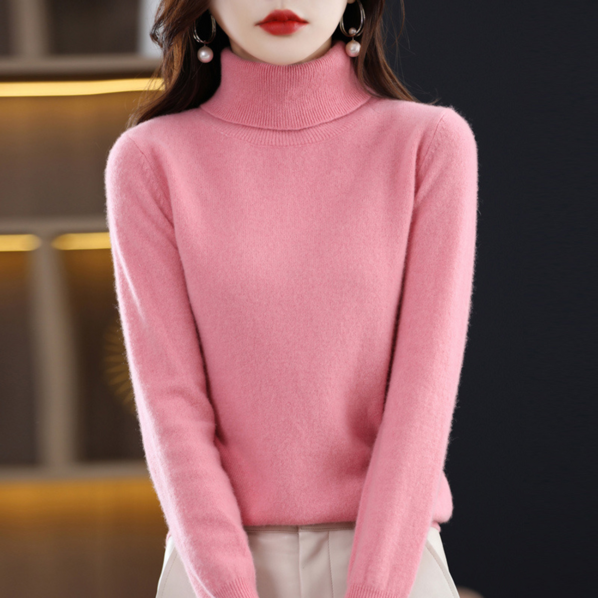 Delphinia Cashmere Turtleneck Sweater for Women – Premium Plush Knit for Warmth and Light Comfort
