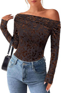Hjalmar Women's Floral Off-Shoulder Top – Asymmetric Neckline, Full-Length Sleeves & Tailored Fit