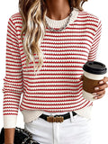 Cecilia Women's Striped Knit Sweater – Crew Neck Lightweight Long Sleeve Pullover