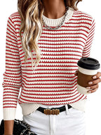 Cecilia Women's Striped Knit Sweater – Crew Neck Lightweight Long Sleeve Pullover