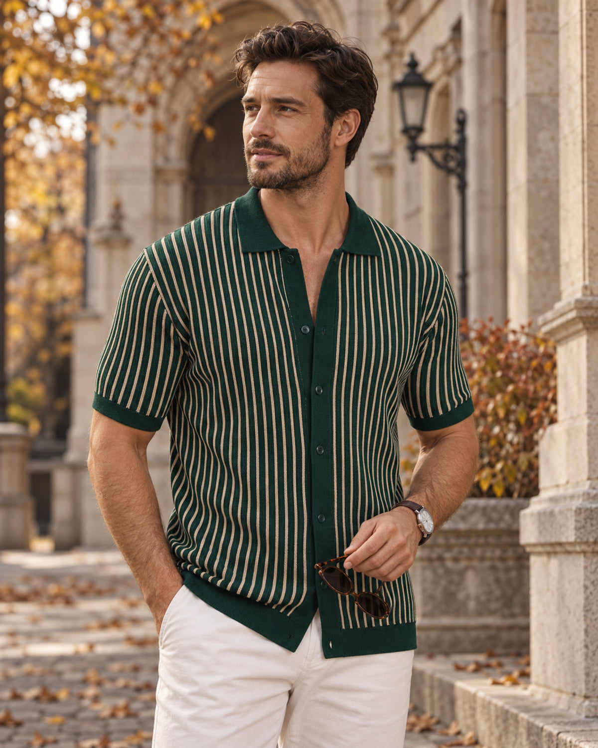 Mateo Men's Striped Knit Polo Shirt – Short Sleeve Button-Down Summer Casual Shirt