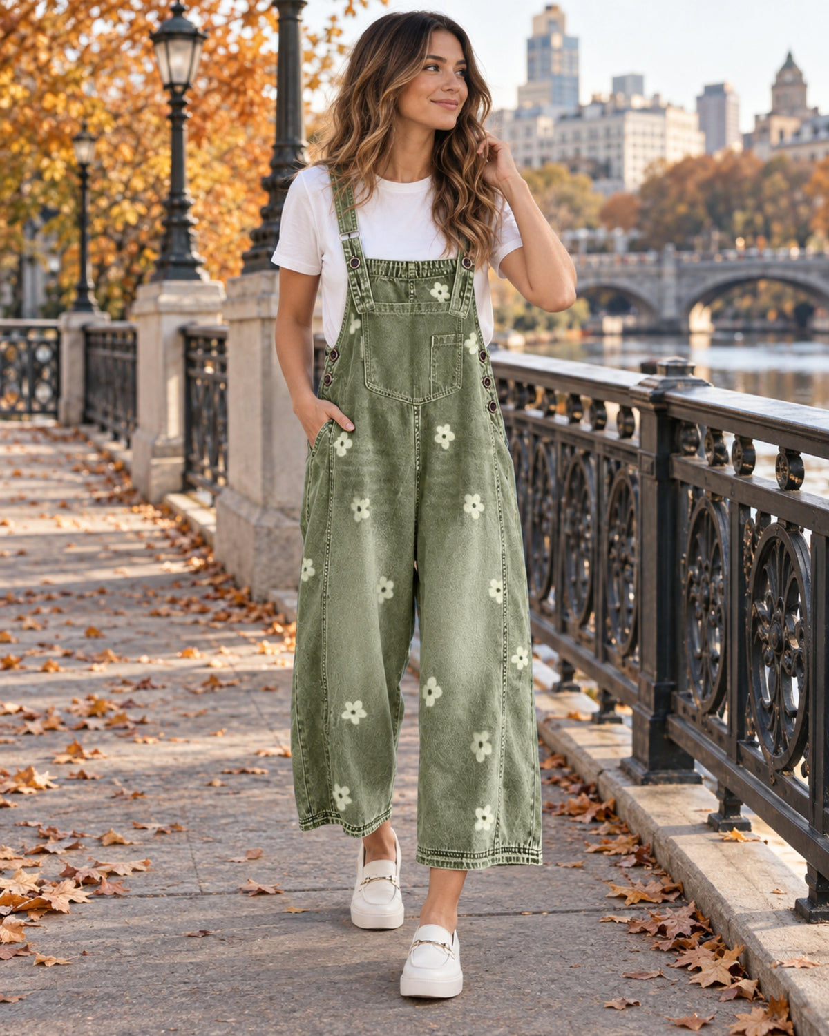 Elara Floral Denim Overalls – Wide Leg Jumpsuit with Adjustable Straps & Pockets