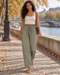Sienna Women's Striped Wide-Leg Pants – Drawstring Waist Loose Casual Trousers