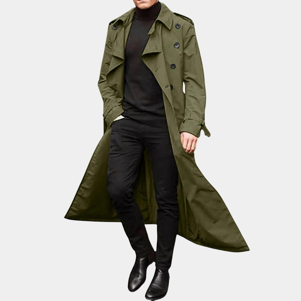 Leocadia Men's Trench Coat – Long Water-Resistant Coat with a Classic Cut & Refined Style