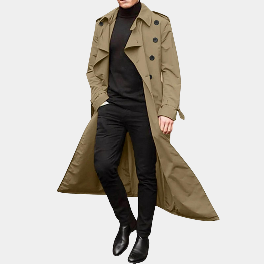 Leocadia Men's Trench Coat – Long Water-Resistant Coat with a Classic Cut & Refined Style